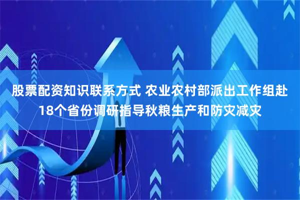 股票配资知识联系方式 农业农村部派出工作组赴18个省份调研指导秋粮生产和防灾减灾